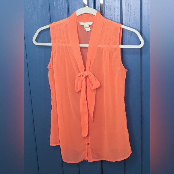 Banana Republic Tops - Banana Republic Orange Button Down Pussybow Blouse Size XS Secretary Geek Retro